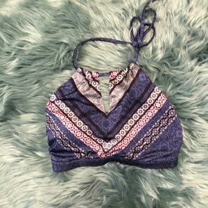 Athleta Blue and Pink Patterned Bikini Top